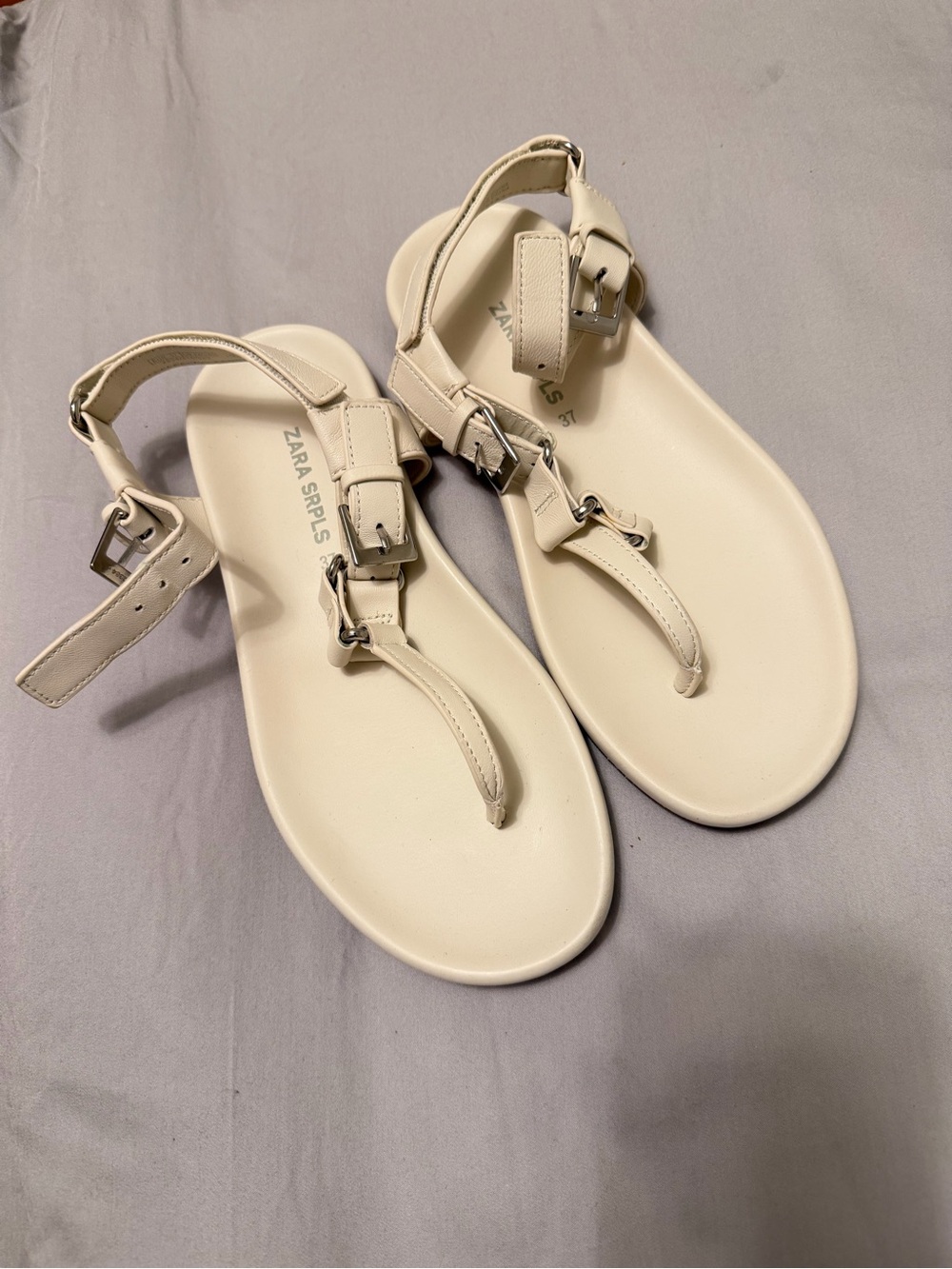 Zara SRPLS Leather T-Strap Thong Sandal in Cream - Women's, NWOT never worn - Picture 3 of 4